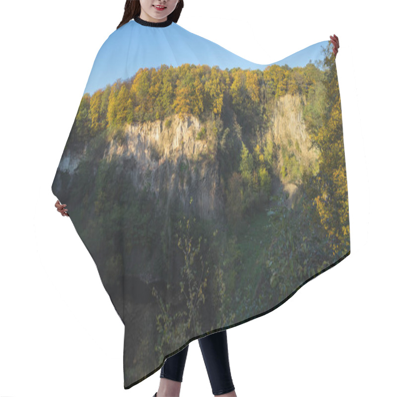 Personality  Panoramic View Of The Rock Wall Of The Weilbergsee With Autumn Forest In The Evening Light. Hair Cutting Cape