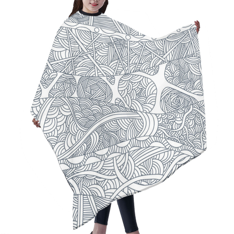 Personality  Abstract Seamless Patterns With Hand-drawn Doodle Waves And Lines. Hair Cutting Cape