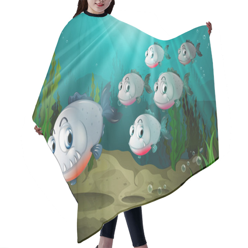 Personality  Six Fishes With Big Fangs Under The Sea Hair Cutting Cape