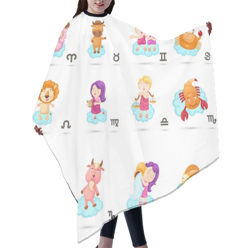 Personality  Set Illustration With Cartoon Zodiac Signs Vector Hair Cutting Cape