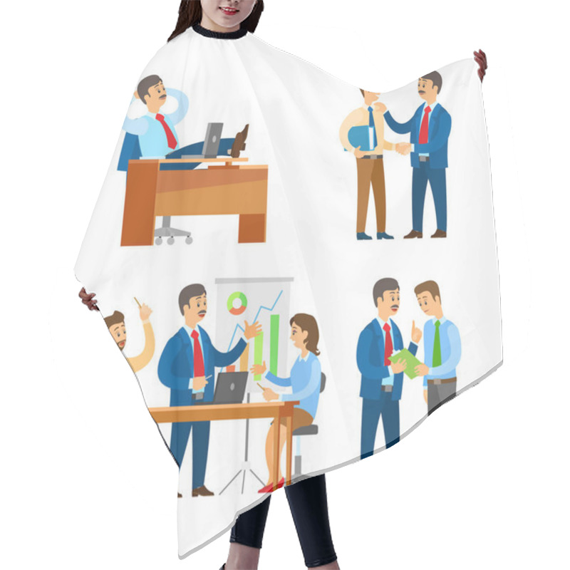 Personality  Boss Praising Worker, Seminar Team Brainstorming Hair Cutting Cape