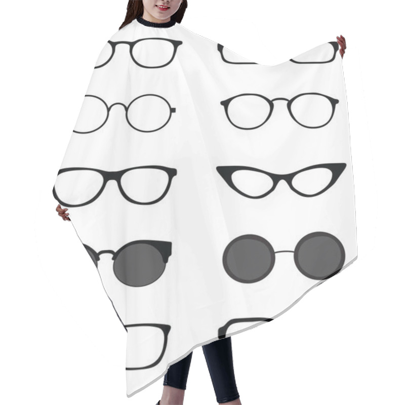 Personality  Black Silhouettes Of Different Eyeglasses On A White Background Hair Cutting Cape