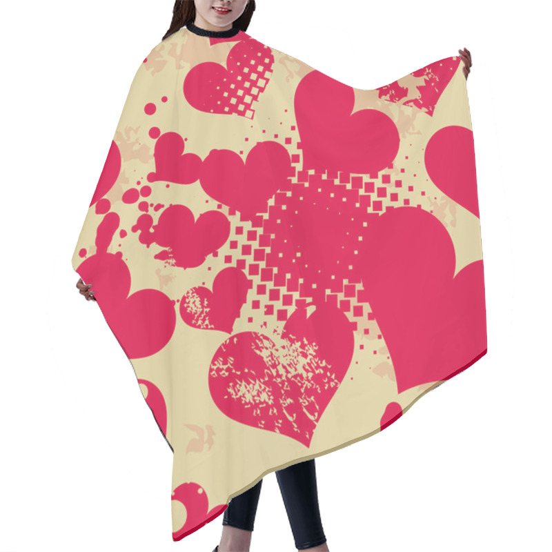 Personality  Grunge Seamless Pattern With Hearts . Hair Cutting Cape