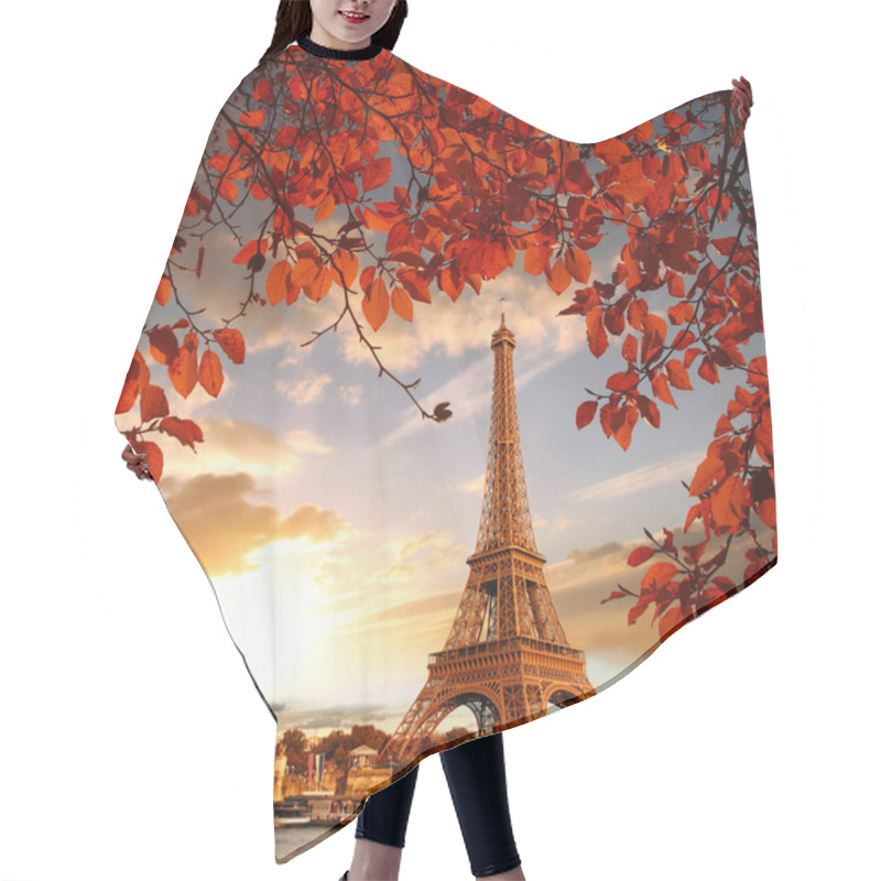 Personality  Eiffel Tower With Autumn Leaves In Paris, France Hair Cutting Cape