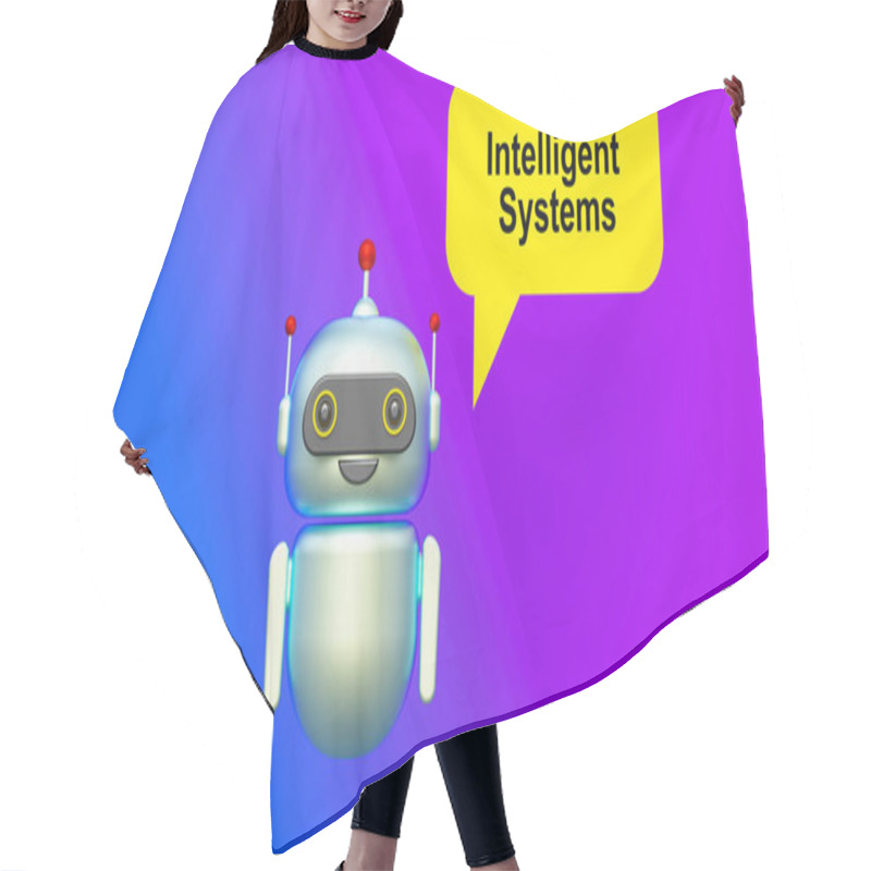 Personality   Intelligent Systems Text In Speech Bubble And Helpful 3d Artificial Intelligence Robot. Color Gradient Background Hair Cutting Cape