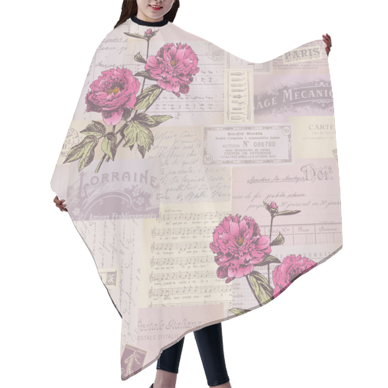 Personality  Collage Pattern With Peonies Hair Cutting Cape