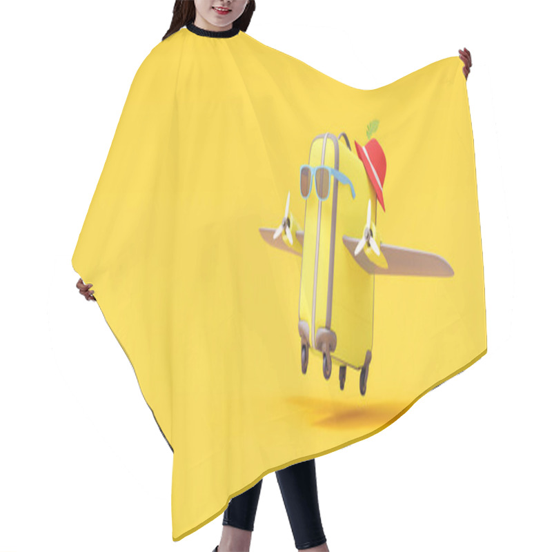 Personality  Summer Travel Suitcase With Wings Will Take Off. Creative Minimal Vacation Concept Idea On Yellow Background 3D Render 3D Illustration Hair Cutting Cape