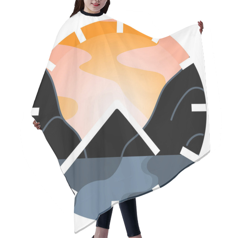 Personality  Illustration Of Abstract Mountains And Sunrise  Hair Cutting Cape