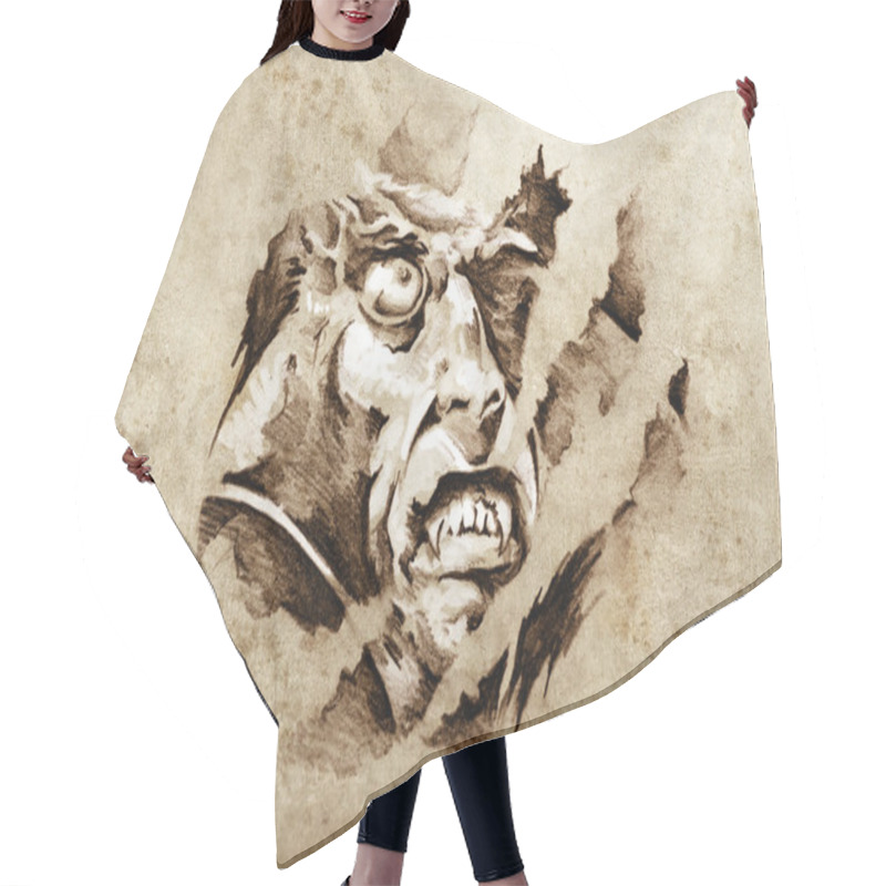 Personality  Sketch Of Tattoo Art, Vampire In The Night Hair Cutting Cape