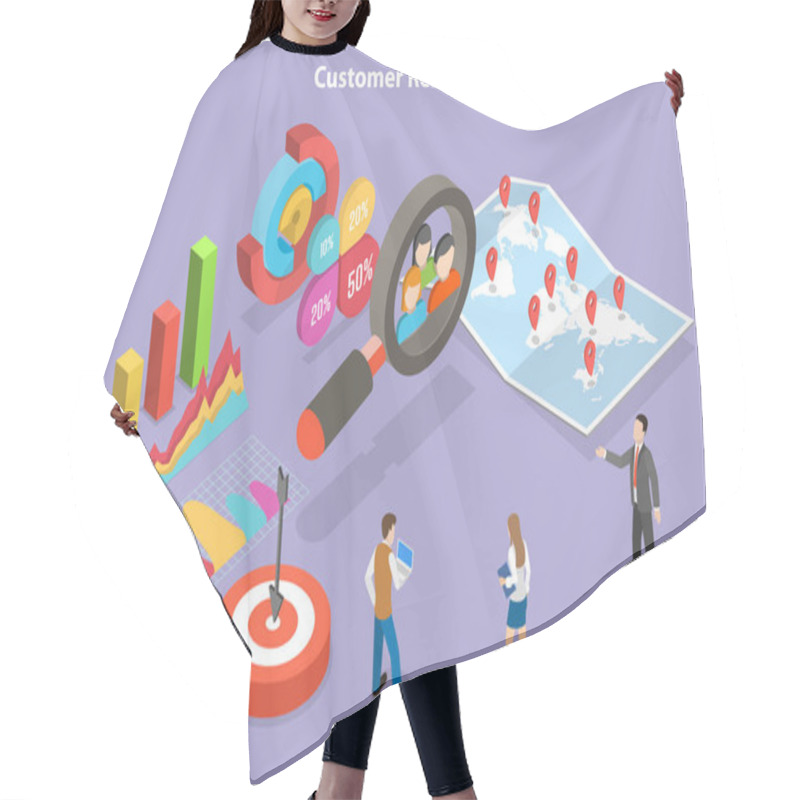 Personality  3D Isometric Flat Vector Conceptual Illustration Of Customer Research, Gathering User Data Hair Cutting Cape