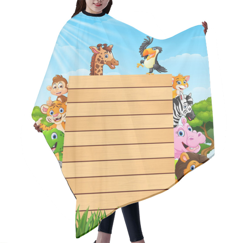 Personality  Illustration Of Animals With Blank Sign At Forest Hair Cutting Cape