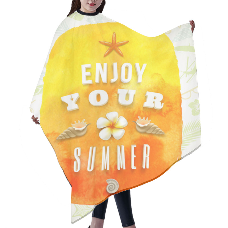 Personality  Watercolor Banner With Summer Greeting On A Background Composed Of Summer Things - Vector Illustration Hair Cutting Cape