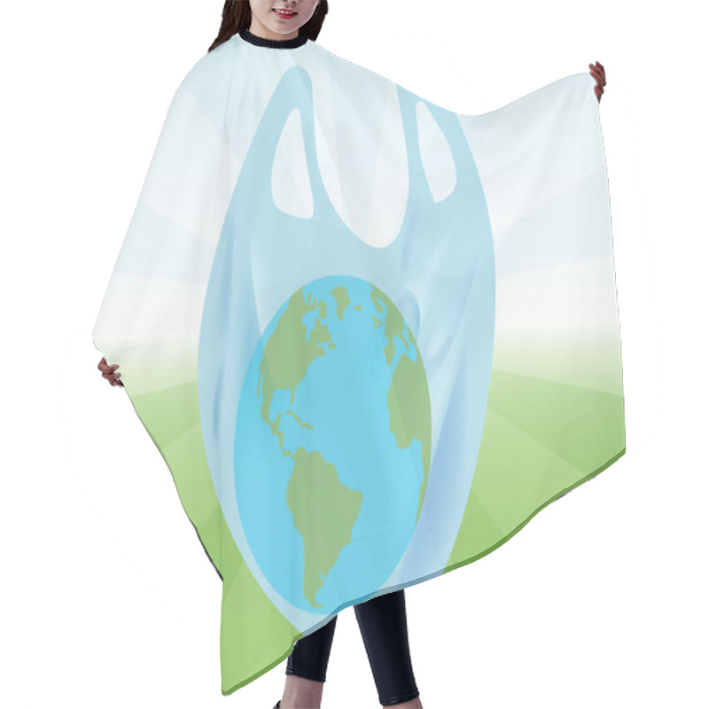 Personality  International Plastic Bag Free Day. Say No To Plastic. Go Green. Save Nature. Save Ocean. Earth In Plastic Bag On Green Background. Vector Bunner Hair Cutting Cape