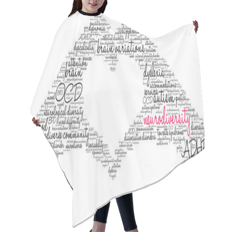 Personality  Neurodiversity Word Cloud On A White Background.  Hair Cutting Cape