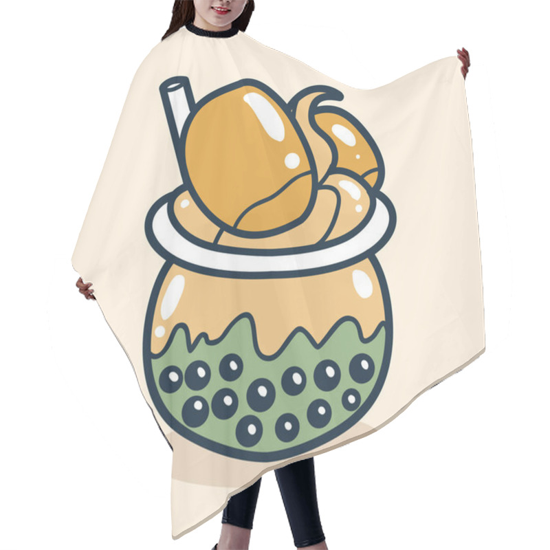 Personality  Bubble Tea Drink With Durian Toping Illustration Hair Cutting Cape