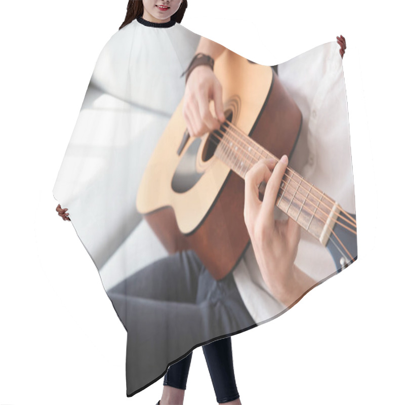 Personality  Handsome Young Man Playing Guitar At Home Hair Cutting Cape