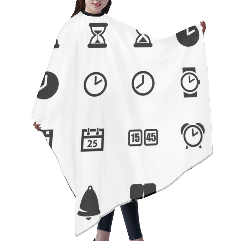 Personality  Vector Black Time Icon Set Hair Cutting Cape