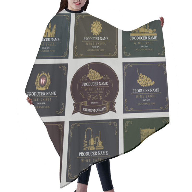 Personality  Set Of Vector Labels For Wine In Retro Style Hair Cutting Cape