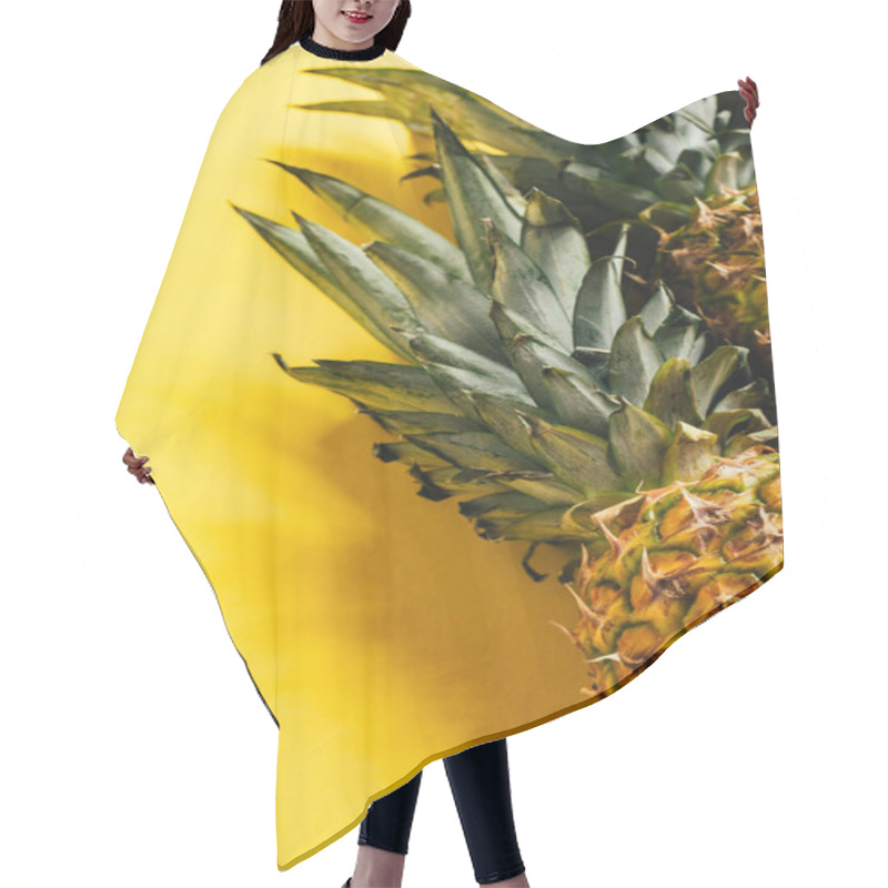 Personality  Fresh Ripe Pineapples With Green Leaves On Yellow Background Hair Cutting Cape