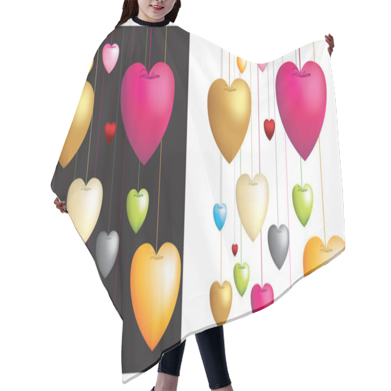 Personality  Illustration On White And Black Of Love Hearts Dangling On Strings Hair Cutting Cape