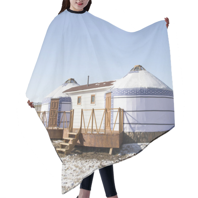 Personality  Yurts In The Tourist Camp In Mongolia In Winter Hair Cutting Cape