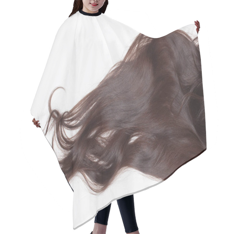 Personality  Long Wavy Healthy Brown Hair On White Background Hair Cutting Cape