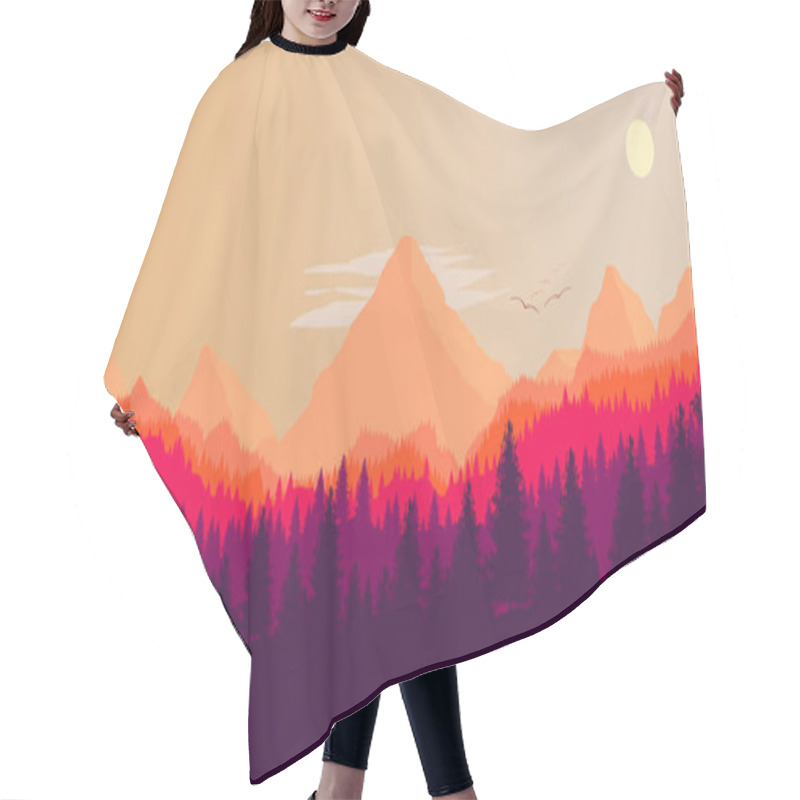 Personality  Forest And Mountains Silhouette, Vector Illustration Hair Cutting Cape