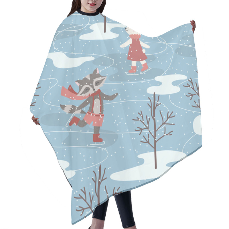 Personality  Seamless Pattern Of Skating Cute Animals. Hair Cutting Cape