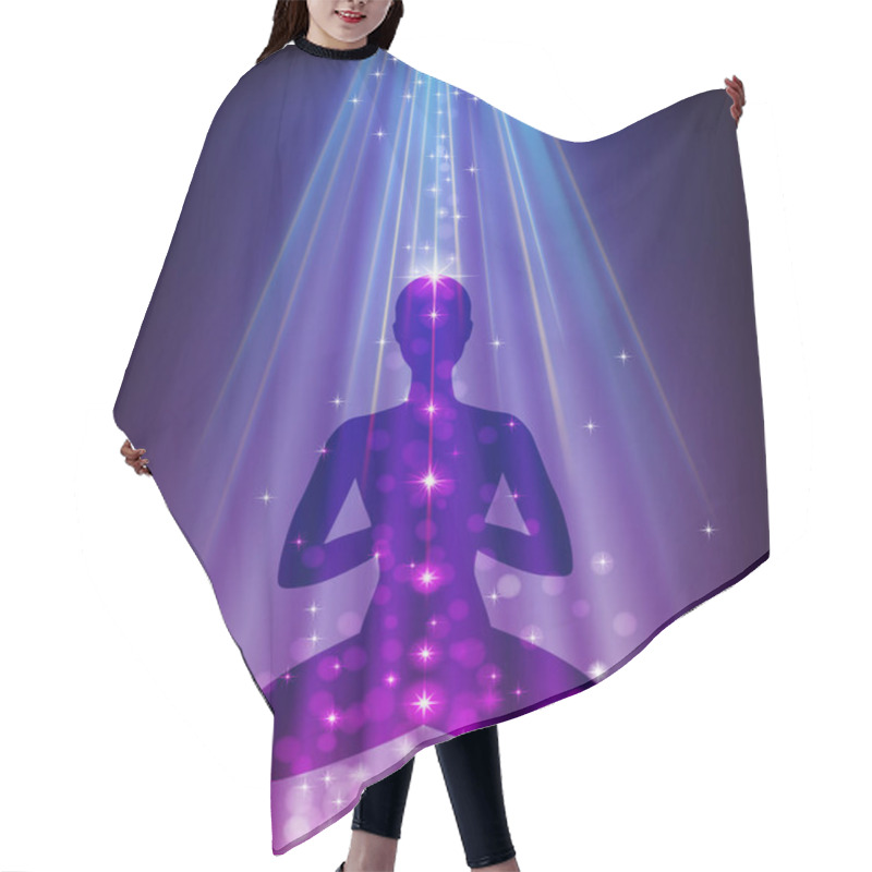 Personality  Padmasana On Glowing Purple Background Hair Cutting Cape