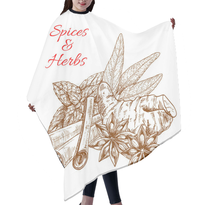 Personality  Herbal Spices And Vector Sketch Spicy Herbs Hair Cutting Cape