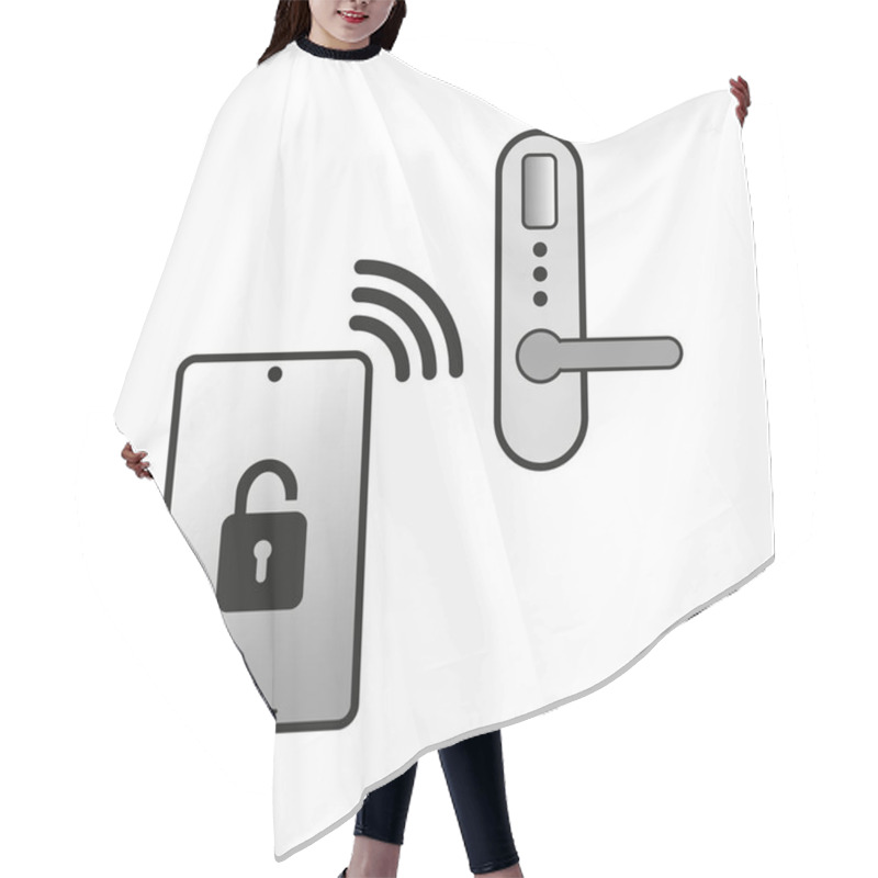 Personality  Smart Lock Icon, Phone Key For Unlock Door And Open, Automatic Electronic Opening Display, Device With Digital Access. Vector Illustration. Stock Image. EPS 10. Hair Cutting Cape