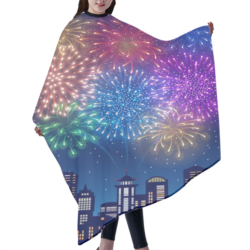 Personality  Festive Fireworks Over The Cityscape Hair Cutting Cape