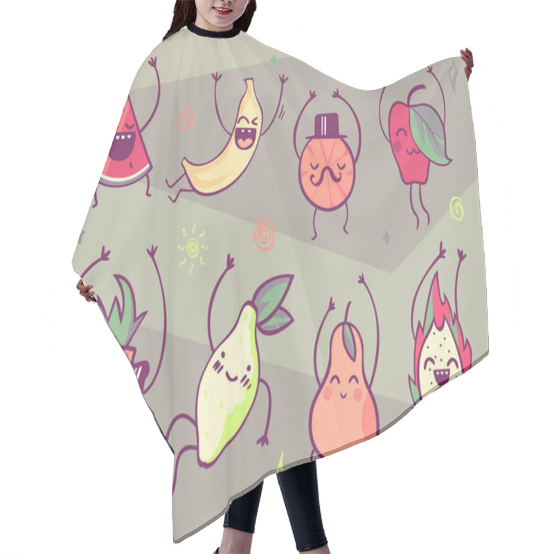 Personality  Comic Fruits Set In Cartoon Style, Vector Illustrations In Pastel Colours Hair Cutting Cape