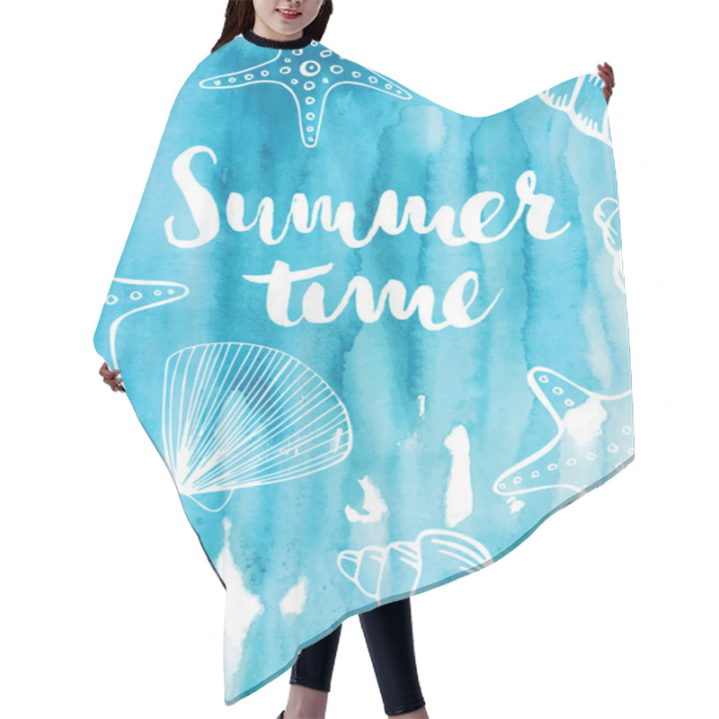 Personality  Phrase Summer Time On Blue Background. Hair Cutting Cape