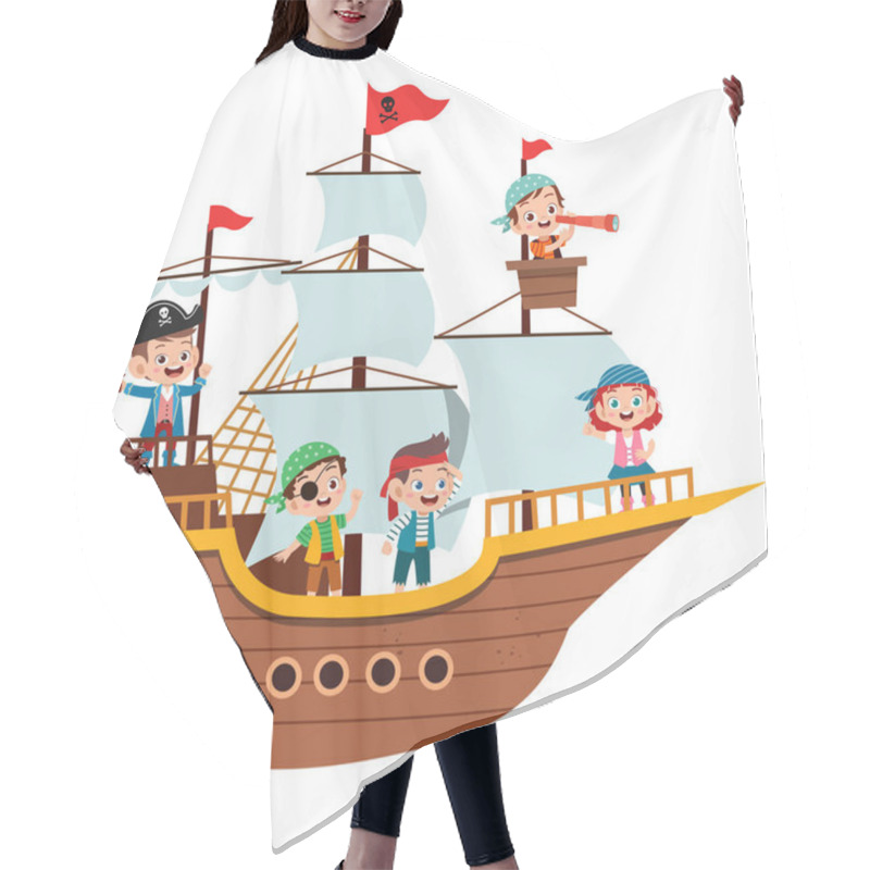 Personality  Group Of Cartoon Pirates On A Ship At The Sea Hair Cutting Cape