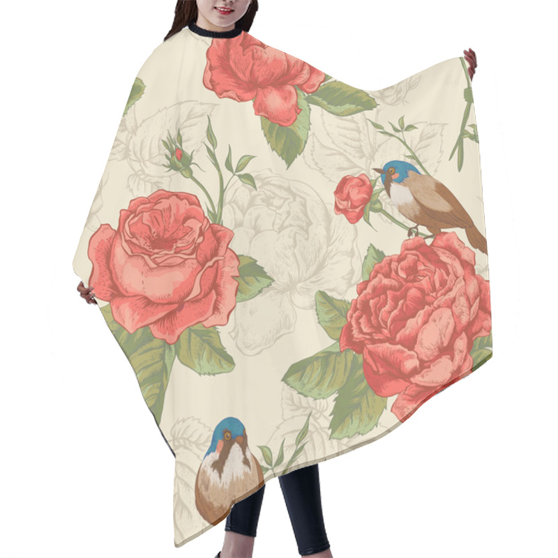 Personality  Botanical Floral Seamless Pattern With Roses And Birds Hair Cutting Cape