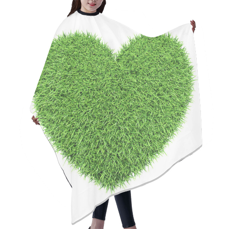 Personality  Green Heart Made Of Grass Isolated On White Hair Cutting Cape