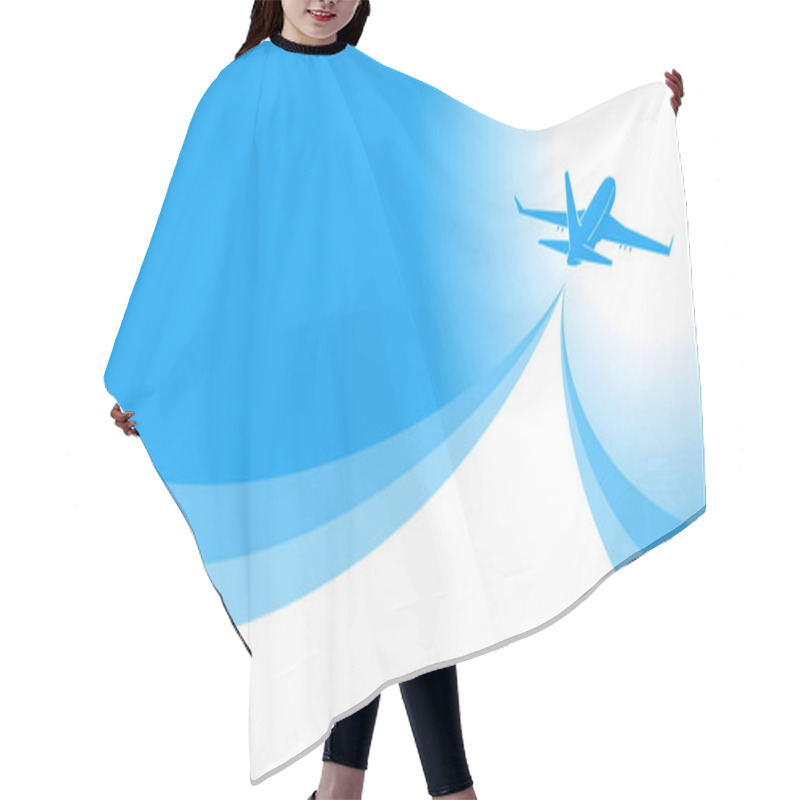 Personality  Blue Sky With Airplane Taking Off. Banner Or Flyer For Travel And Vacation Design. Vector Illustration. Hair Cutting Cape