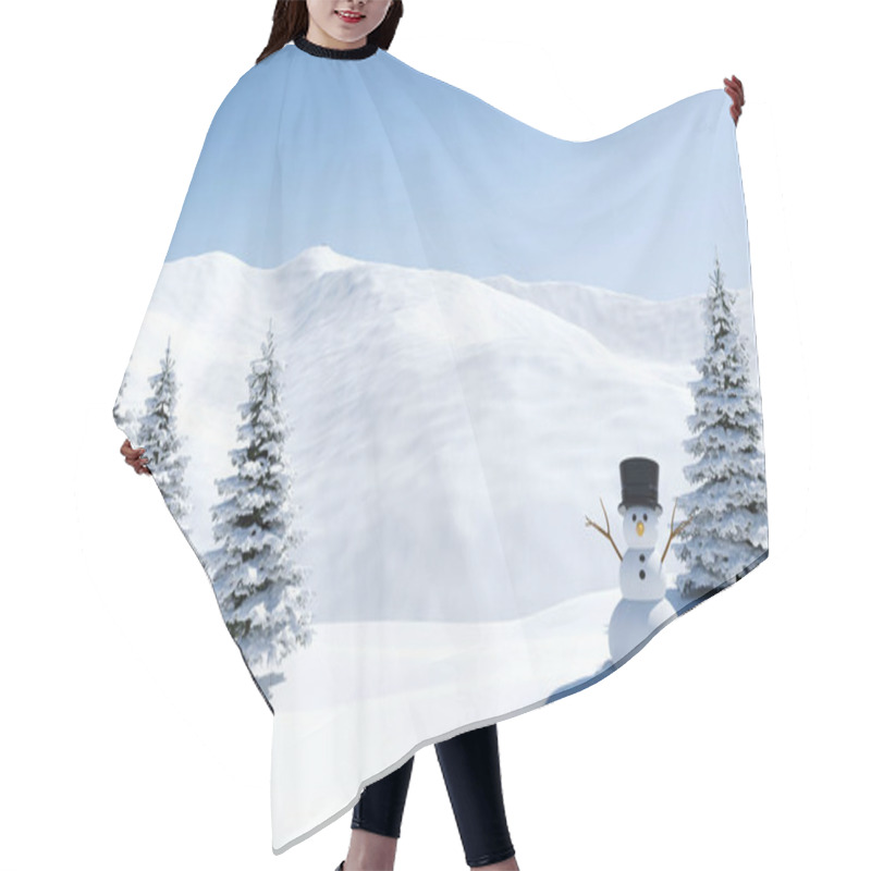 Personality  Arctic Landscape, Snow Field With Snowman And Penguin Birds In Christmas Holiday, North Pole Hair Cutting Cape