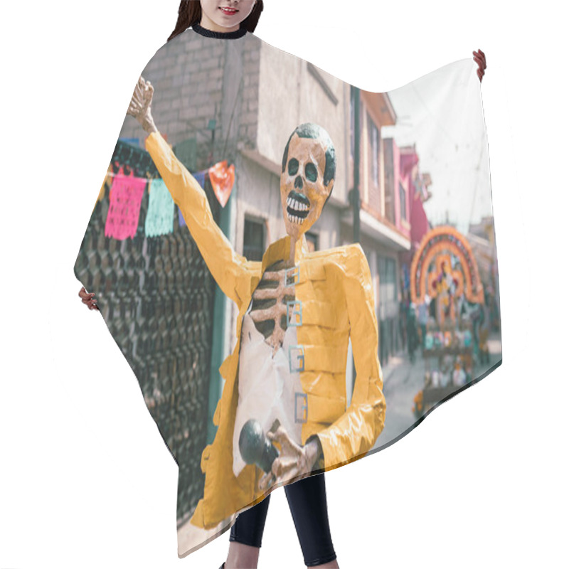 Personality  A Freddie Mercury Skeleton Cardboard Statue In Day Of The Dead Celebration. Concept Of Dia De Muertos Tradition In Mexico Hair Cutting Cape