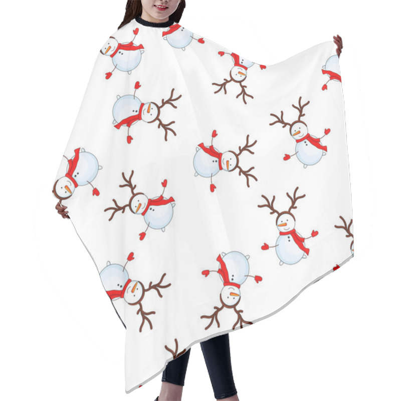 Personality  Seamless pattern with cartoon snowman in vector hair cutting cape