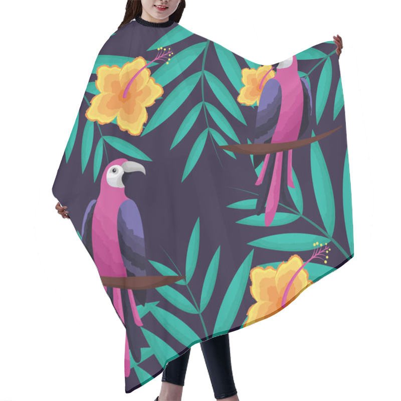 Personality  Tropical Natural Toucans Hibiscus Leaves Vector Illustration Hair Cutting Cape