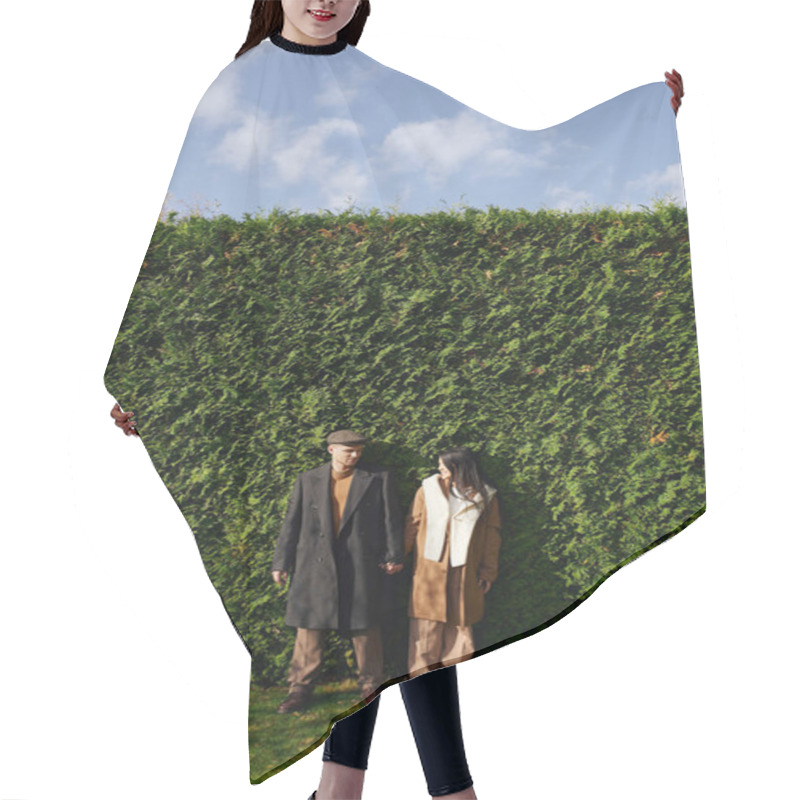 Personality  A Loving Couple Stands Together, Enjoying The Warm Autumn Weather With Nature All Around Them. Hair Cutting Cape