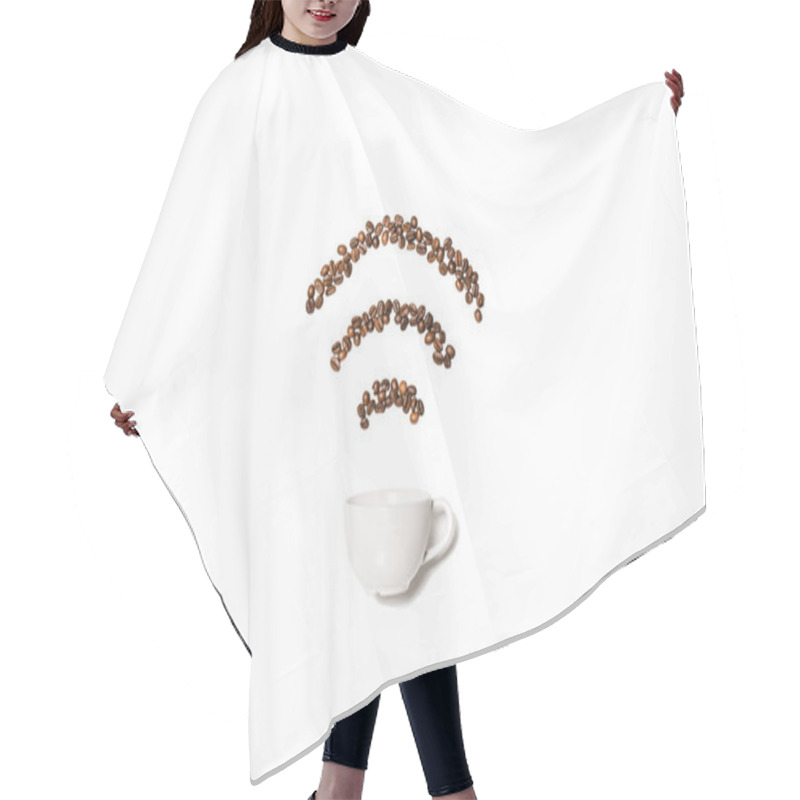 Personality  White Cup With Coffee Beans   Hair Cutting Cape