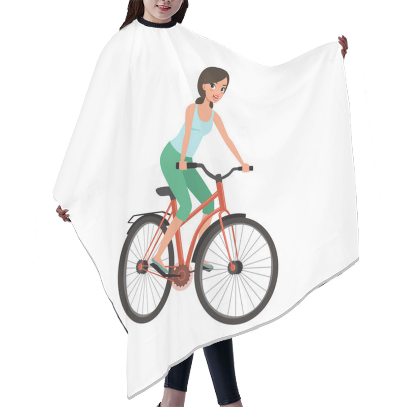 Personality  Young Woman Cycling Her Bike, Active Lifestyle Concept Vector Illustrations On A White Background Hair Cutting Cape