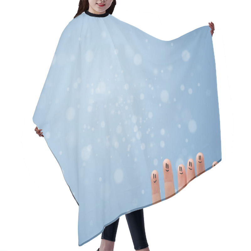 Personality  Happy Finger Smileys With Empty Blue Bokeh Background Hair Cutting Cape