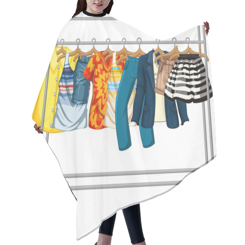 Personality  Many Clothes Hanging On A Clothes Rack On White Background Illustration Hair Cutting Cape