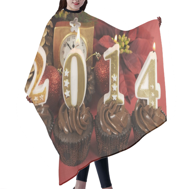 Personality  Happy New Year Chocolate Cupcakes With 2014 Number Candles Hair Cutting Cape