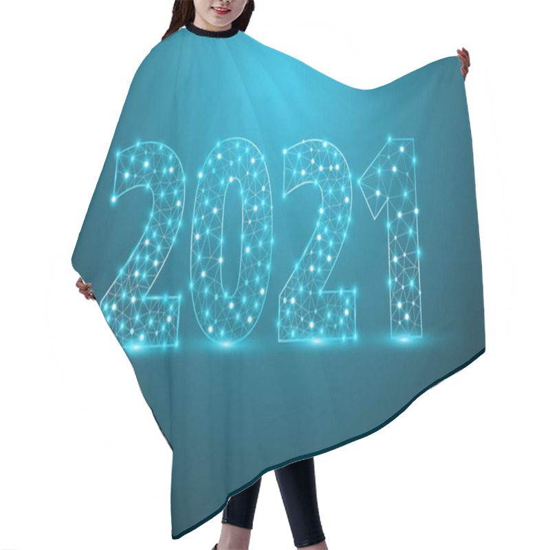 Personality  2021 New Year Text Design With Mesh Stylish Alphabet Letters Numbers, Graphic Background Communication Structure With Connected Dots Lines, Vector Illustration Hair Cutting Cape