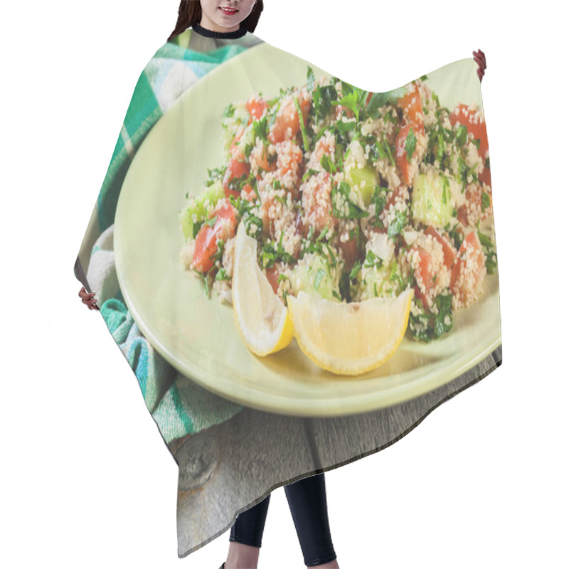 Personality  Tabbouleh salad with couscous hair cutting cape